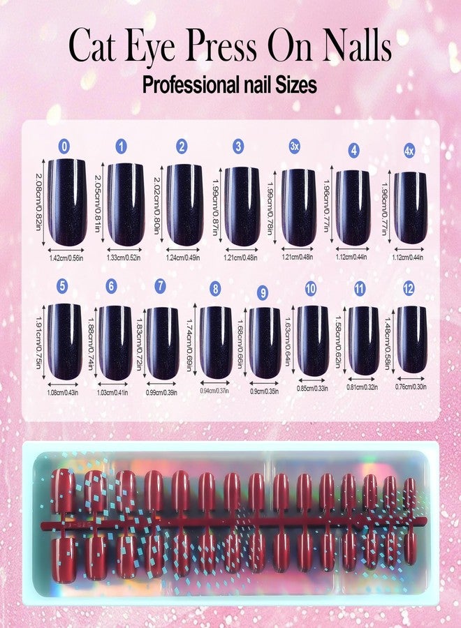 Vansiho 150Pcs Cat Eye Press on Nails, Glossy Glitter Cat Eye Designs Nail Tips, Short Square Soft Gel Fake Nails, for Women and Girls Glossy Reusable Nail Tips in 15 Sizes - Image 5